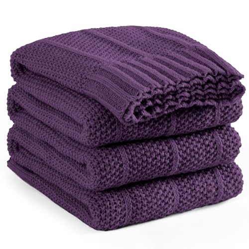 Carriediosa Knit Throw Blanket for Couch 60x80 Stripe Cable Knitted Throws | Dark Purple, Soft Textured Neutral Fall Blankets, Cozy Decorative Home Decor, Cover for Bed, Sofa & Outdoor Use - color: Dark Purple, size: 60" X 80"