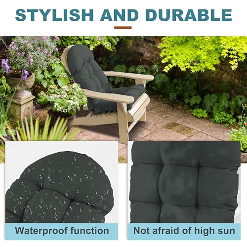 Adirondack Chair Cushion, Rocking Chair Cushion 44x19.4x4 inch, High Back Patio Cushions of Upper and Lower with Ties, Sunscreen and Fade-Resistant (Dark Grey, 2) - color: Dark Grey
