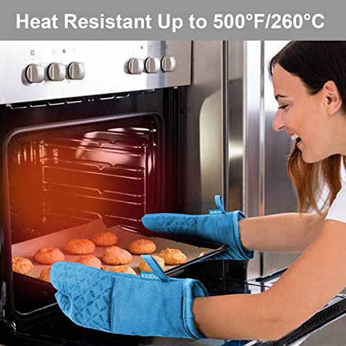 KEGOUU Oven Mitts and Pot Holders 6pcs Set, Kitchen Oven Glove High Heat Resistant 500 Degree Extra Long Oven Mitts and Potholder with Non-Slip Silicone Surface for Cooking (Sky Blue) - color: Sky Blue