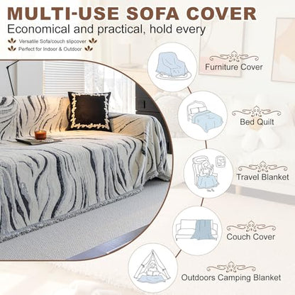 ROOMLIFE Couch Cover 3 Cushion Sofa, Washable Non Slip Furniture Sofa Protector Cover, Soft Chenille Sofa Slipcovers Sectional L Shape Dogs Couch Cover Throw Blanket with Tassels 71''X118'' - color: Cy#black, size: Large（71*118IN）