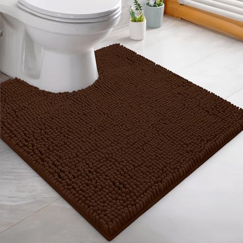LuxUrux Bath Mat-Extra-Soft Plush Bath Shower Bathroom Rug,1'' Chenille Microfiber Material, Super Absorbent Shaggy Bath Rug. Machine Wash & Dry (20 x 20, Brown) - color: Brown, size: 20'' X 20'' U