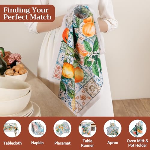 Maison d' Hermine Kitchen Towels Set of 3 Reusable 100% Cotton 27.50" x 20" | Cloth Tea Dish Towels Absorbent with Hanging Loop for Kitchen Dining Party Wedding Hotel Home Spring Summer - Agrume - color: 012 - Agrume