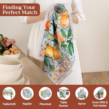 Maison d' Hermine Kitchen Towels Set of 3 Reusable 100% Cotton 27.50" x 20" | Cloth Tea Dish Towels Absorbent with Hanging Loop for Kitchen Dining Party Wedding Hotel Home Spring Summer - Agrume - color: 012 - Agrume