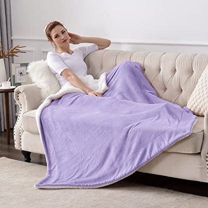 Sherpa Fleece Throw Blanket, Lilac, 50x60 inches | Double-Sided Super Soft Luxurious Plush Blanket Throw Size - color: Lilac, size: 50"×60"