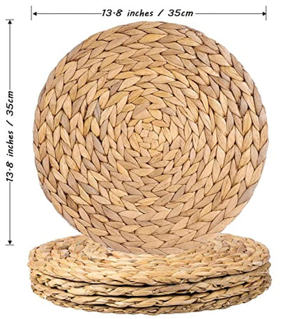 4 Pack Woven Placemats, Natural Water Hyacinth Weave Placemat Set Round Braided Rattan Tablemats Insulation Pads for Cooking and Baking (4, 13.5 Inch) - size: Plate Chargers 13.8 inch-4