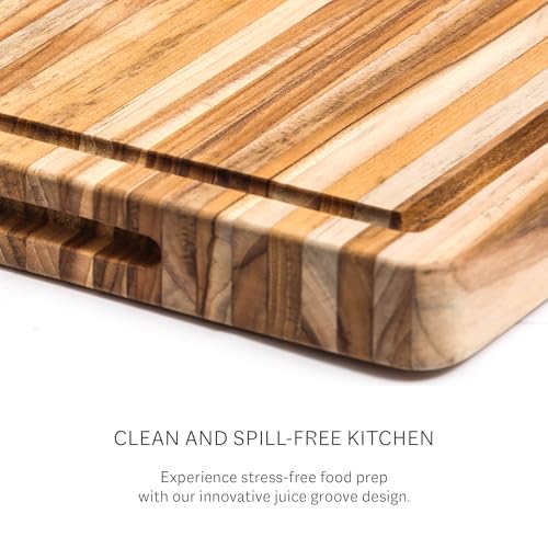 Teakhaus Carving Board with Juice Groove - Small (S) Teak Wood Cutting Board 14”L x 10”W x 1” Thick - Lightweight, Sustainably Harvested & FSC Certified - Knife Friendly with Beeswax Oil Finish - color: Cutting Board Only, size: Small (14 inch x 10 inch x