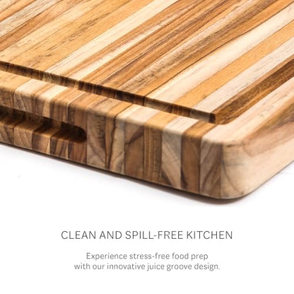Teakhaus Carving Board with Juice Groove - Extra Large (XL) Teak Wood Cutting Board 24”L x 18”W x 1.5” Thick - Sustainably Harvested & FSC Certified - Knife Friendly with Beeswax Oil Finish - color: Cutting Board Only, size: Extra Large (24 inch x 18 inch