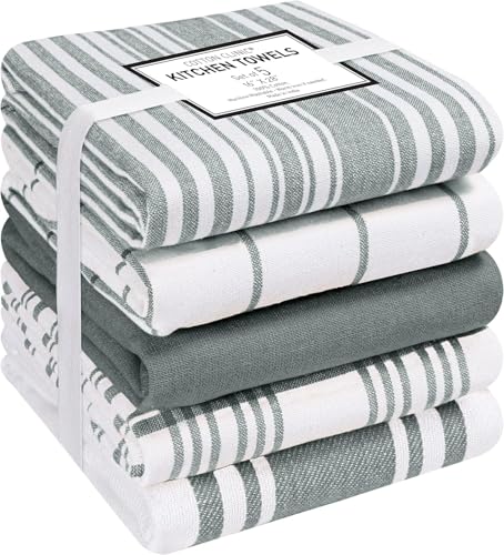 Assorted Kitchen Towels 5 Pack – Soft Absorbent Quick Drying Table & Kitchen Linen - Dish Towels, Dish Cloths, Tea Towels and Cleaning Towels with Hanging Loop – 16x28 / Grey White - color: Grey White