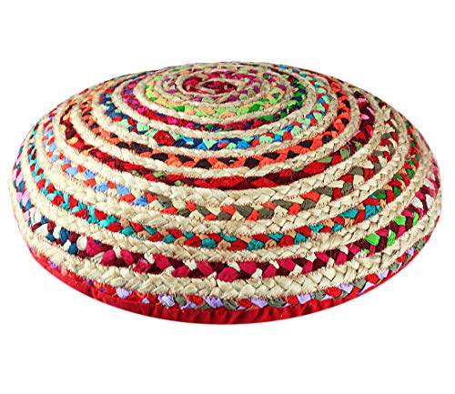 COTTON CRAFT Jute Floor Pillow - 24 inch Round Multi Color Floor Seating | Handwoven Braided Natural Jute & Cotton Chindi Boho Rustic Meditation Accent Throw Pillow - Farmhouse Zen Décor Gift - color: Multi Color, size: 2' (Round)