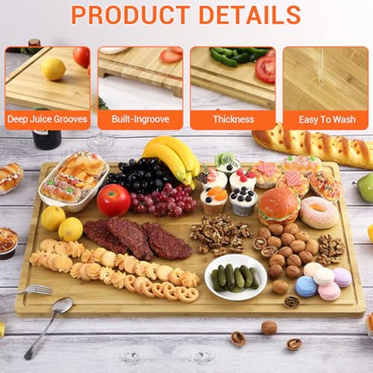 30 Inch Extra Large Bamboo Cutting Board for Kitchen, Stove Top Cover Wood Chopping Board with Handle and Juice Groove, Noodle Board, Meat Carving, and Charcuterie Board, 30 x 20 Inch - color: Natural, size: 30"L x 20"W