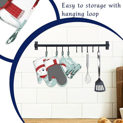 Cute Polar Bear Oven Mitts and Pot Holders Winter Merry Christmas Silicone Kitchen Accessories Set of 4 Heat Resistant Non-Slip Long Gloves Potholder for Chef Cooking Baking Gifts Women Men - color: Cute Polar Bear,winter Merry Christmas