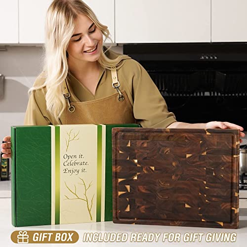 Large Solid Acacia Wood Butcher Block 17x13x1.5 in Cutting Board | Double-Sided Serving Boards,Non-slip Mats,Juice Groove,Heavy Duty Wood Block for Chefs,Large Kitchen Boards for Charcuterie - size: 17"L x 13"W