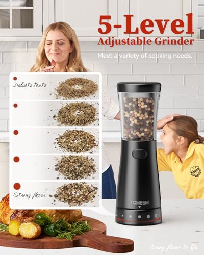 Electric Salt and Pepper Grinder Set with Storage Base, Stainless Steel Rechargeable Salt and Pepper Grinder Set with 4.5 oz Large Capacity, 1.8" Wide Mouth, Adjustable Coarseness, Ideal for Kitchen - color: Matte Black