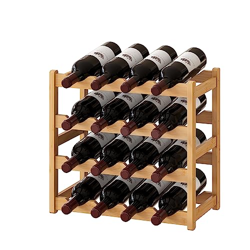 BMOSU Bamboo Wine Rack Wine Storage Cabinet Shelf 16 Bottle Wine Racks Countertop Sturdy for Kitchen Dining Room Pantry - 4 Tiers Wine Rack(Natural) - color: Natural, size: 4 Tier