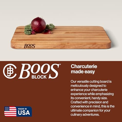 John Boos Chop-N-Slice Series Rectangular Maple Cutting Board, 20" x 14" x 1.25", 10 lb – Reversible Edge-Grain Butcher Block with Finger Grips, Made in the USA - size: 20"L x 14"W