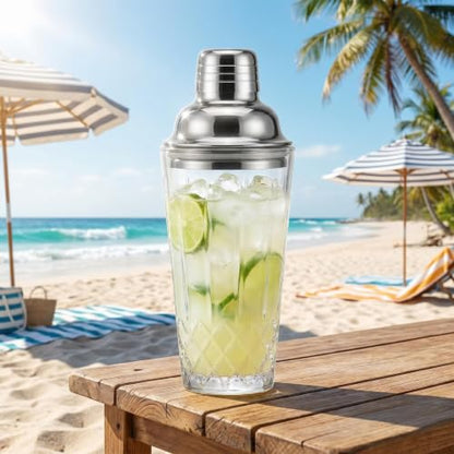 Cut Crystal Glass Cocktail Shaker - 15oz Lead-Free Crystal Shaker with Steel Strainer Lid - Premium Barware for Home Bartenders - Ideal for Mocktail, Espresso, Margarita, Martini Cocktails - color: Vertical Cut
