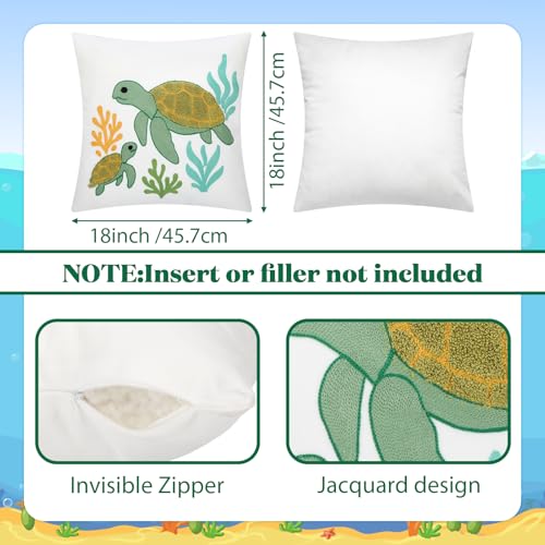 Moukeren 2 Pcs Summer Sea Turtle Throw Pillow Cover 18x18 Inch Green Turtle Embroidered Decorative Pillow Cases Beach Ocean Themed Square Cushion Cover for Sofa Couch Bedroom Decor Gift - style: Sea Turtle