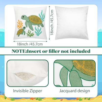 Moukeren 2 Pcs Summer Sea Turtle Throw Pillow Cover 18x18 Inch Green Turtle Embroidered Decorative Pillow Cases Beach Ocean Themed Square Cushion Cover for Sofa Couch Bedroom Decor Gift - style: Sea Turtle