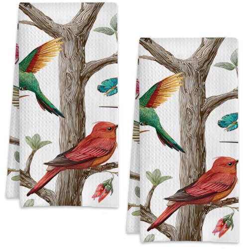 Colorful Birds and Butterflies Hand Towels for Bathroom Set of 2,Soft Absorbent Waffle Weave Kitchen Towels Dish Towel,Decorative Bathroom Towel for Kitchen Yoga Home Decor 16X24 Inch - color: Colorful Birds and Butterflies