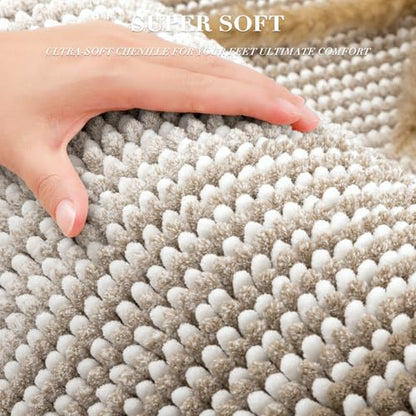 Bathroom Rugs Sets 3 Piece, Toilet Rugs U-Shaped Contour Bath Mat Set, Striped Absorbent Non Slip Chenille Shower Mat, Light Taupe - color: Taupe, size: 20"x32"+16"x24"+U Shape 20"x24"