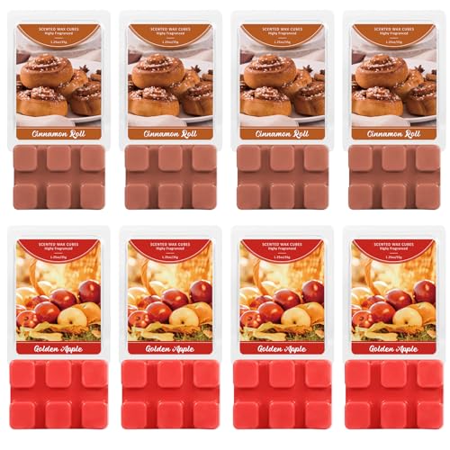 SCENTORINI Wax Melts, Wax Cubes, 4 Cinnamon Roll & 4 Golden Apple Scent | Fall Scent Strong Scent Candle Wax Tarts, Scented Wax Melts for Warmer, Home Fragrances - size: 4 Cinnamon Roll & 4 Golden Apple