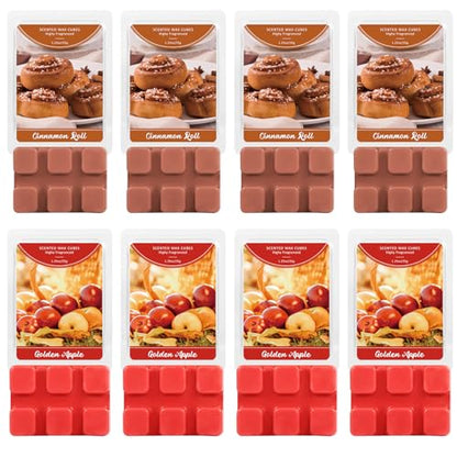 SCENTORINI Wax Melts, Wax Cubes, 4 Cinnamon Roll & 4 Golden Apple Scent | Fall Scent Strong Scent Candle Wax Tarts, Scented Wax Melts for Warmer, Home Fragrances - size: 4 Cinnamon Roll & 4 Golden Apple