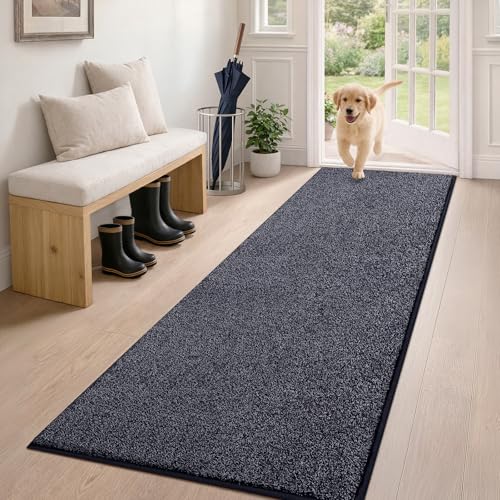 PURRUGS Hallway Runner Rug, 24" x 59", Bluish Grey-Black | Machine Washable, Non-Slip, Waterproof TPR Backing, Super Absorbent, Low Profile, For Hallway, Kitchen, and Entryway - color: Bluish Grey-black, size: 24" X 59"