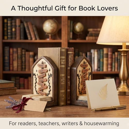 Bookends Set of 2 Resin Decorative Book Ends with Inspirational Signpost and Open Book Design, Distressed Library Decor for Bookshelf Office Study Shelf Display