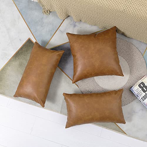 PANOD Premium Faux Leather Throw Pillow Covers, Modern Luxury Decorative Lumbar Throw Pillow Case Cushion Cases for Sofa Couch Bed Car Outdoor,12x20 inch Brown - size: 20" x 12" (Pack of 1)