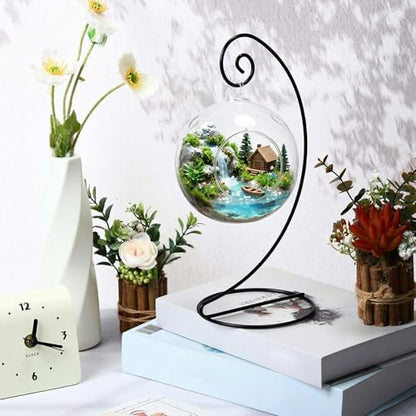 12 Pcs Ornament Display Stand 11 Inch Black Metal Stand for Hanging Glass Globe Terrariums, Witch Ball Festivals Wedding Ornament and Home Office Party Decor(Round) - style: Round
