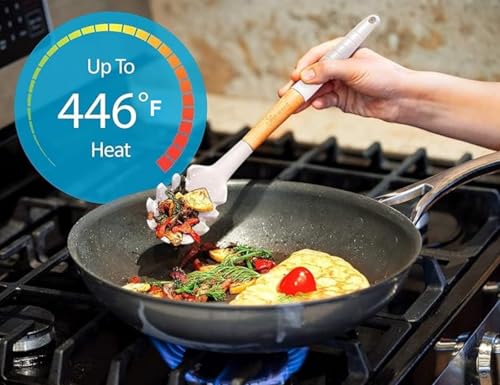 Silicone Cooking Utensils Set 6 Piece – Heat Resistant up to 480°F, BPA Free & Non-Scratch Kitchen Tools with Natural Wood Handles, White - color: White