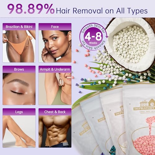 Lifestance Waxing Kit for Women & Men - L3 Amethyst Trace Digital Warmer, Silicone Wax Pot Liner, Hair Removal with 14.1oz Hard Wax Beads & Oil Spray, Professional for Home Brazilian Bikini Face Leg - color: Chic Enhanced LCD (Amethyst Trace) Kit