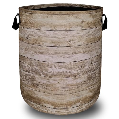 Wood Grain Laundry Basket Oxford Cloth Hamper 18.9" x 16.5 " | Beautiful With Handle Tote Bag Laundry Hamper Clothes Storage Bucket Toy Organizer For Bathroom/Laundry/Bedroom - color: Tree Stump Wood Grain Printed