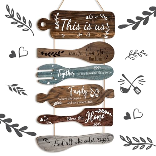 Geetery 6 Pieces House Warming Gifts New Home Rustic Sign Decor Wall Hanging Plaques This Is Us/bless This Home Wooden Farmhouse Art Hanging Decor for Living Room Bedroom Kitchen Homeowner Gift - color: Multicolored, style: This is Us
