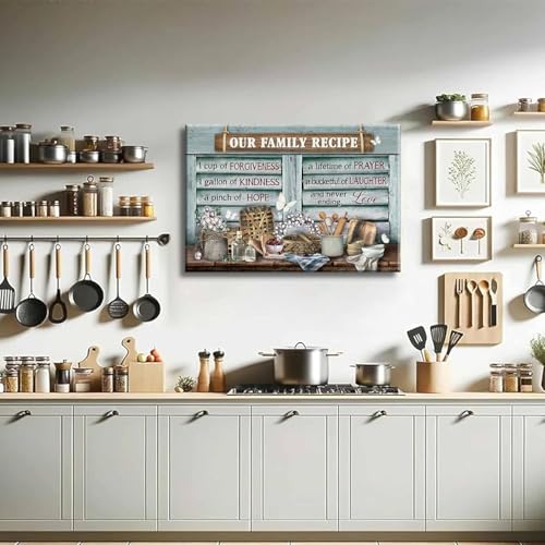 lkjhgf999 Kitchen Canvas Wall Art Retro Rustic Farmhouse Kitchen Pictures Wall Decor Tableware Motivational Farm Kitchen Sign Family Recipe Theme Canvas Prints Artwork for Dining Room Home Decoration - size: 12"L x 16"W