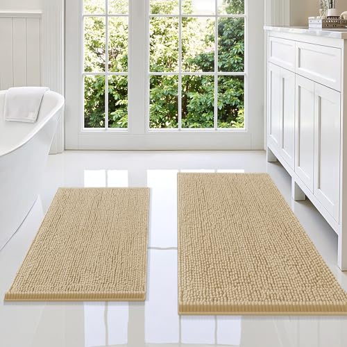 Smiry Chenille Bathroom Rugs Sets 2 Piece (36x24+30x20, Beige) | Soft Absorbent Machine Washable Non Slip Shaggy Bath Rug Set for Tub, Shower, and Floor, Home Decor - color: Beige, size: 36"X24"+30"X20"