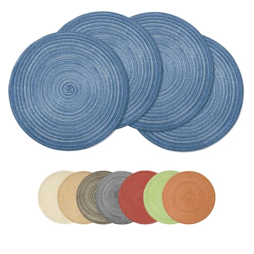 Artoid Mode Navy Blue Cotton Polyester Braided Placemats Set of 4, 14 Inch Washable Non-Slip Woven Round Table Mats for Party Kitchen Dining Decor - color: Navy Blue, size: 14", Round 4 Pcs