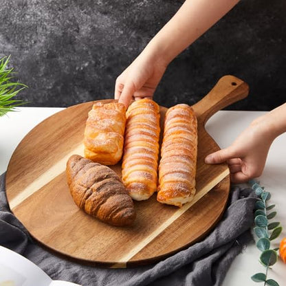Sliner 6 Pcs Acacia Wood Round Cutting Board Pizza Paddle,9 X 13 Inch | 0.6" Thick Wood Boards with Handle, Charcuterie Serving for Cheese Meat Fruit Party, Chopping Paddle Kitchen Bulk Gift - size: 9 x 13 Inch