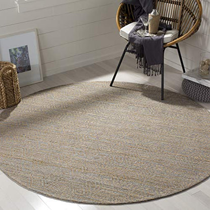 SAFAVIEH Cape Cod Collection Area Rug - 6' Round, Grey & Sand, Handmade Flat Weave Jute, Ideal for High Traffic Areas in Living Room, Bedroom (CAP412A) - size: 6' (Round)