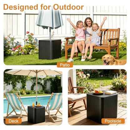 2-in-1 Umbrella Side Table – 16.54" Outdoor Patio Table with Fillable 15 Gal Water/Sand Base, Fits 1.5" Pole, UV Resistant for Pool, Deck, Garden (Black)