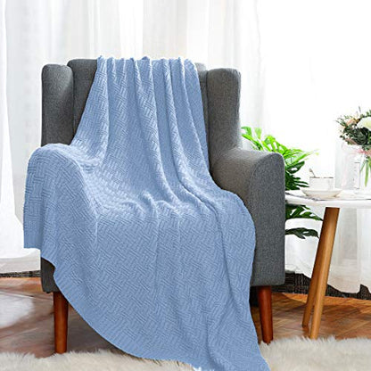 uxcell 100% Cotton Knit Throw Blanket, Cable Decors Light Blue 47x70 - color: Light Blue