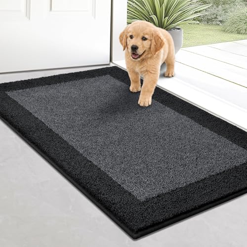 Door Rug 20" x 32", Washable Throw Rug for Kitchen, Bathroom | Non Slip, Dirt trapping, Absorbent, Quick Drying, for Entryway, Bedroom, Floor - color: Charcoal, size: 20" x 32"