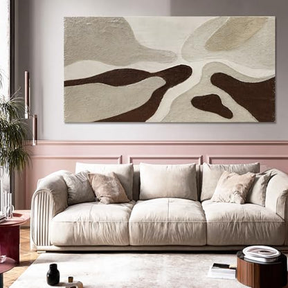Hand-Painted Abstract Wall Art Neutral Beige Brown Living Room 29x58 Inch - color: Brown, size: 58"L x 29"W