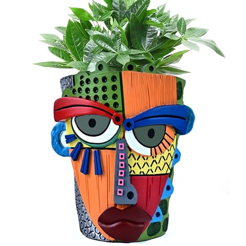 Midogaigai Abstract Face Planter Pots for Indoor Plants & Flowers Deco Gift | Funny Planter,Colorful Resin Flower Pots with Drainage Holes,Adorable Quirky Decor for Outdoor Garden,Patio & Home(L Modern) - color: Modern, size: Large