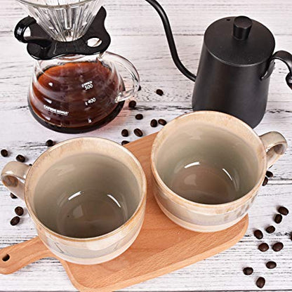Bosmarlin Large Ceramic Coffee Mug Set of 2, Stoneware Jumbo Latte Mugs for Office and Home, 16 Oz, Dishwasher and Microwave Safe(Brown Grey, 2) - color: Brown Grey