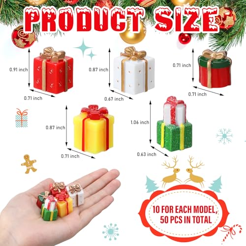 Bucherry 50 Pcs Miniature Gift Boxes Figurines Resin Charms DIY Craft for Garden Accessories Christmas Decoration Phone Case Making(Classic Style) - style: Classic Style