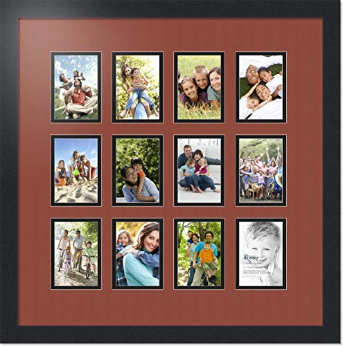 ArtToFrames Double-Multimat-1156-766/89-FRBW26079 Collage Photo Frame Double Mat with 12-3.25x4.75 Openings and Satin Black Frame - color: Cognac, size: 12 - 3.25x4.75