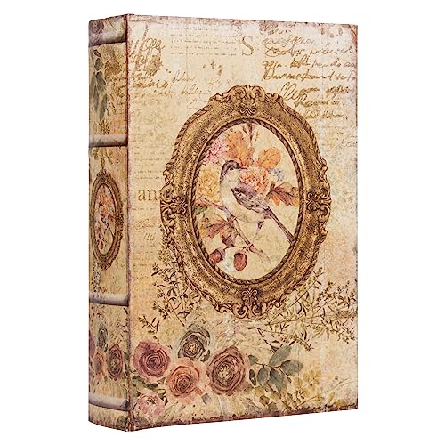 Decorative Book Box Vintage Style Fake Book | Fake Book Flowers Pattern Faux Leather Embossed Book Box Victorian style Book Storage Box - color: Vintage Style-Size:L