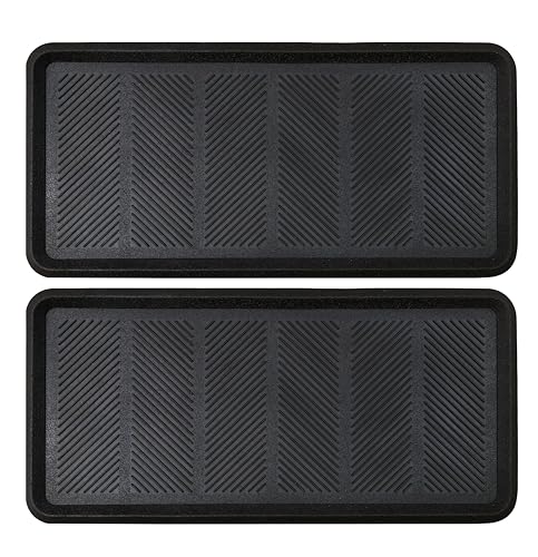 Croft&Cane Rubber Boot Tray - 2 Pack Black 16x32 inch Waterproof Shoe Tray | Heavy Duty Big Foot Indoor Outdoor Boot Mat with Raised Edges - Slip Resistant Entryway Garage Pet Feeding Multi-Purpose Mat - size: 2 Pack Boot Tray-16x32 Inches