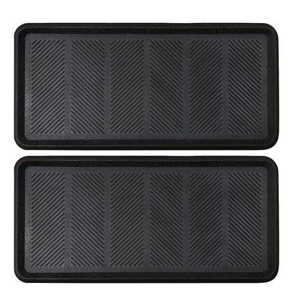 Croft&Cane Rubber Boot Tray - 2 Pack Black 16x32 inch Waterproof Shoe Tray | Heavy Duty Big Foot Indoor Outdoor Boot Mat with Raised Edges - Slip Resistant Entryway Garage Pet Feeding Multi-Purpose Mat - size: 2 Pack Boot Tray-16x32 Inches